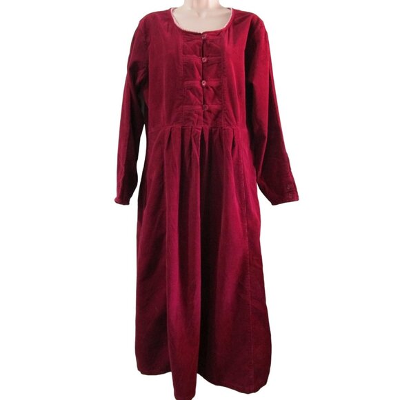 Modest Burgundy Maroon Corduroy Dress Long Sleeve Lace trim at neck,  Vintage Fa - Picture 1 of 15